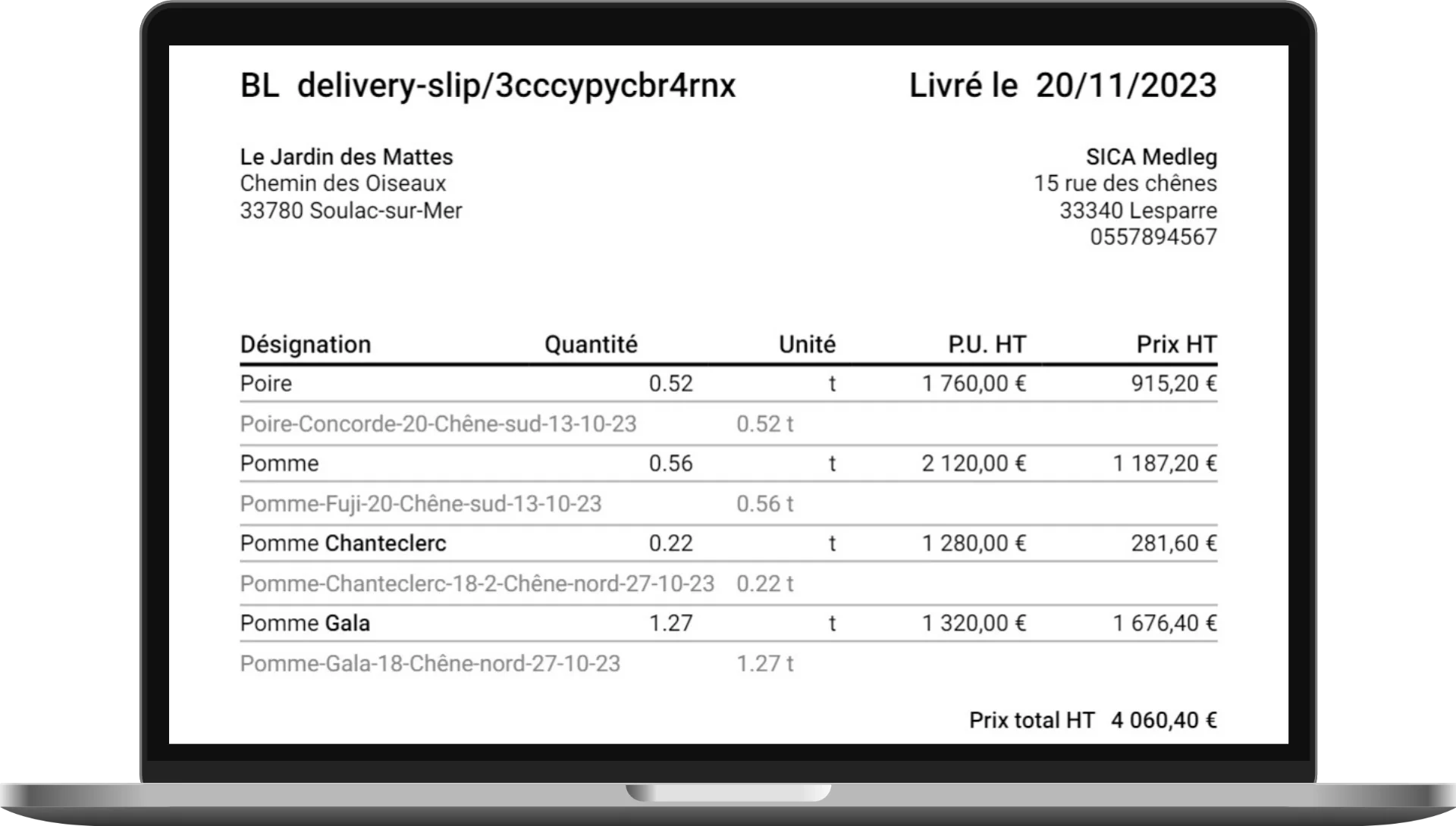 Un écran de l'application Elzeard, la gestion de production des arboriculteurs.